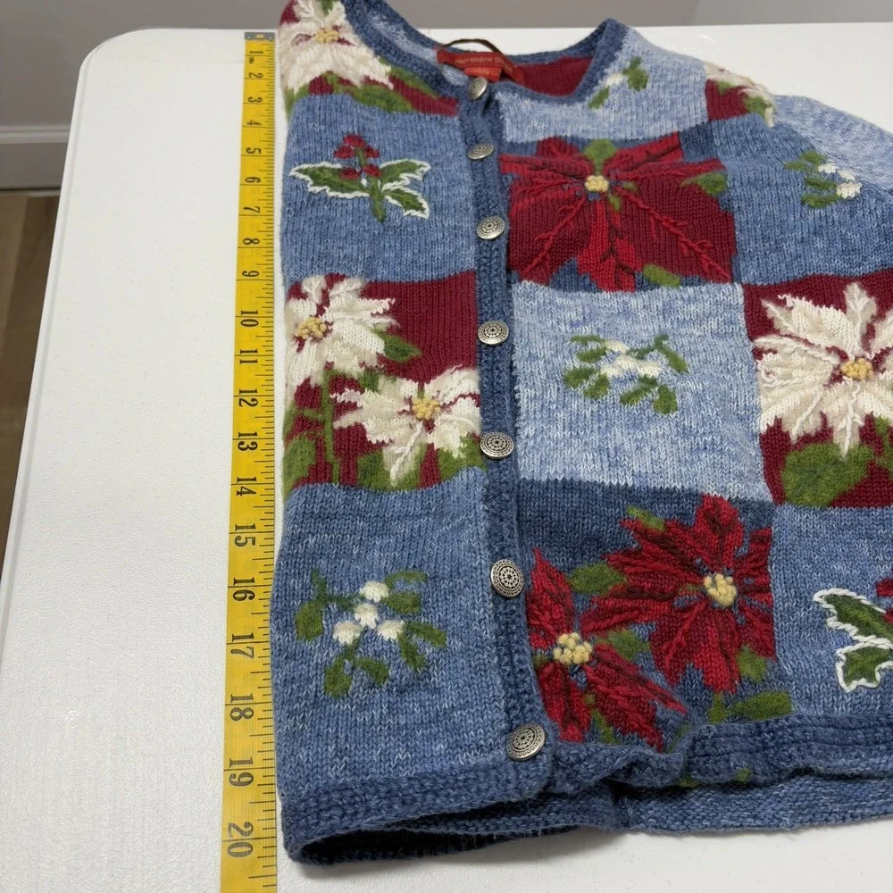 VTG Northern Isles Women‎ Holiday Cardigan Sweater Size S Christmas Poinsettia - Picture 12 of 12